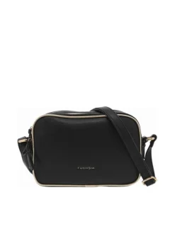 Sac à bandoulière noir uni avec liserés dorés et texture grainée