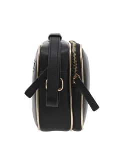 Sac à bandoulière noir uni avec liserés dorés et texture grainée