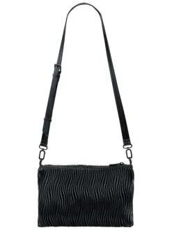 Sac bandoulière noir uni avec une anse rouge et une bandoulière réglable
