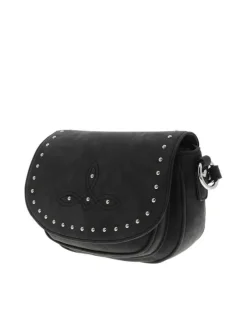 Sac bandoulière noir uni avec une fermeture zippée à rabat pression