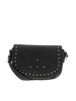 Sac bandoulière noir uni avec une fermeture zippée à rabat pression