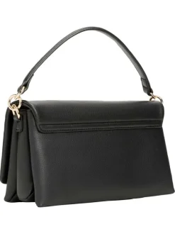 Sac à bandoulière noir uni avec un effet grain et un logo doré
