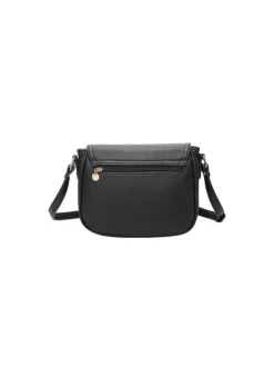 Sac bandoulière noir uni avec une poche avant zippée et un patch