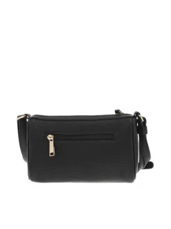 Sac bandoulière noir uni avec un zip et logo de la marque en relief
