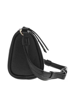 Sac bandoulière noir uni avec un zip et logo de la marque en relief