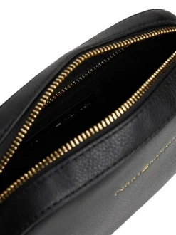 Sac à bandoulière noir uni effet grain avec zip de fermeture doré