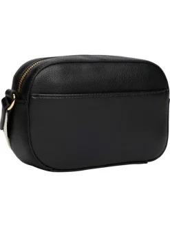 Sac à bandoulière noir uni effet grain avec zip de fermeture doré
