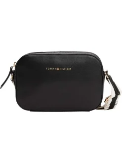 Sac à bandoulière noir uni effet grain avec zip de fermeture doré