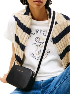 Sac à bandoulière noir uni effet grain avec zip de fermeture doré