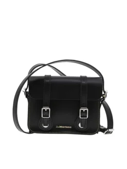 Sac à bandoulière noir uni en cuir mélangé avec fermeture à boutons pression