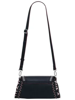 Sac à bandoulière noir uni en simili-cuir avec une fermeture zippée