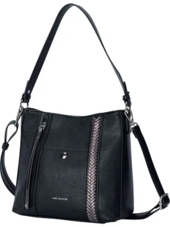 Sac à bandoulière noir uni muni d'une anse et une fermeture à zip