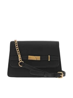Sac bandoulière noir uni à pression et à zip avec logo gravé