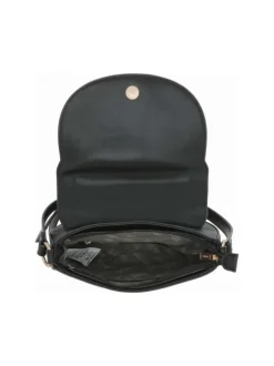 Sac bandoulière noir uni à pression et à zip avec logo gravé