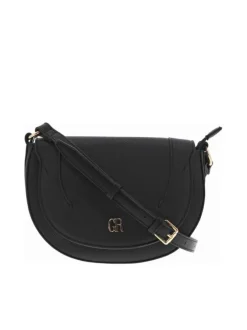 Sac bandoulière noir uni à pression et à zip avec logo gravé