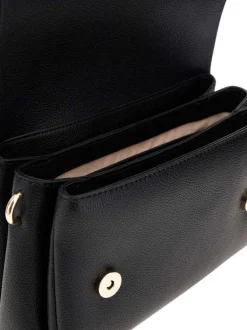Sac bandoulière noir uni à rabat et pression avec logo de la marque