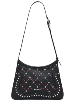 Sac à bandoulière noir zippé avec des œillets et des clous décoratifs