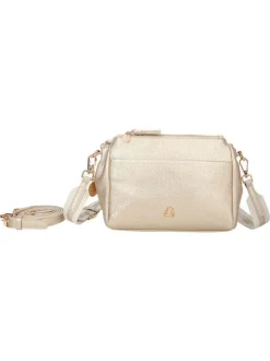 Sac à bandoulière or uni avec logo iconique à l'avant et petite poche zippée