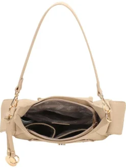 Sac bandoulière porté épaule beige uni pourvu d'un rabat frontal