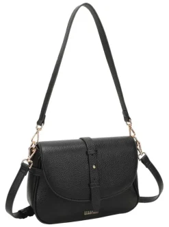 Sac bandoulière porté épaule noir uni pourvu d'un rabat frontal