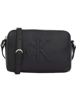 Sac à bandoulière rectangulaire noir uni avec le logo embossé à l'avant