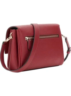 Sac bandoulière rouge uni avec le nom de la marque en pièces métalliques