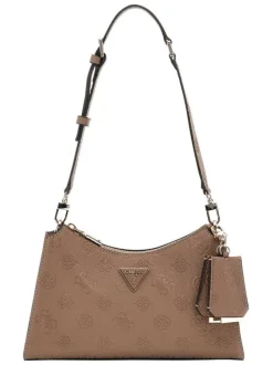 Sac bandoulière taupe avec monogrammes et logo en pièce métallique