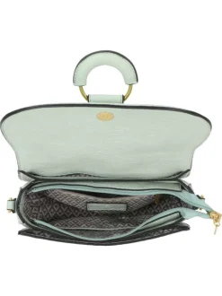 Sac à bandoulière vert d'eau uni avec un anneau et logo de la marque
