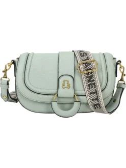 Sac à bandoulière vert d'eau uni avec un anneau et logo de la marque