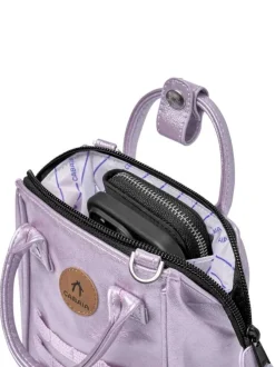 Sac à bandoulière violet uni avec une petite pochette sur le devant