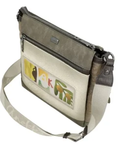 Sac beige avec des imprimés et avec une bandoulière réglable