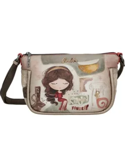 Sac beige à imprimé avec une bandoulière ajustable et un zip