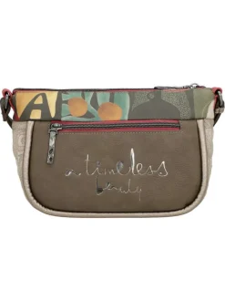 Sac beige à imprimé avec une bandoulière ajustable et un zip