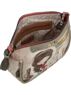 Sac beige à imprimé avec une bandoulière ajustable et un zip