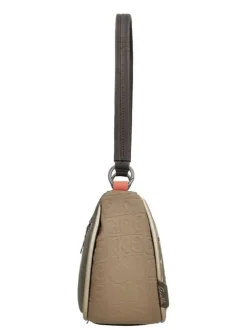 Sac beige à imprimé avec une bandoulière réglable et un anse