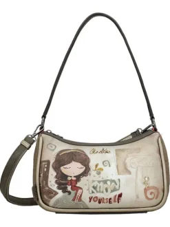 Sac beige à imprimé avec une bandoulière réglable et un anse