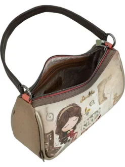 Sac beige à imprimé avec une bandoulière réglable et un anse