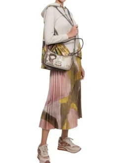 Sac beige à imprimé avec une bandoulière réglable et un anse