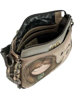 Sac beige orné de motifs exclusifs et pourvu d'une bandoulière réglable