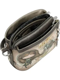 Sac beige orné de motifs exclusifs et pourvu d'une bandoulière réglable
