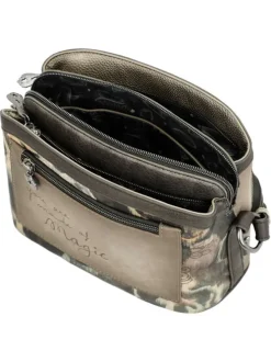 Sac beige orné de motifs exclusifs et pourvu d'une bandoulière réglable