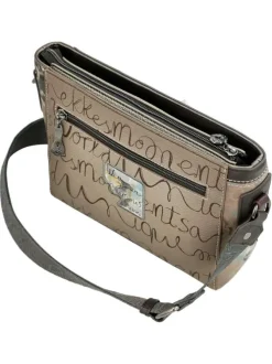 Sac beige orné de motifs exclusifs et pourvu d'une bandoulière réglable