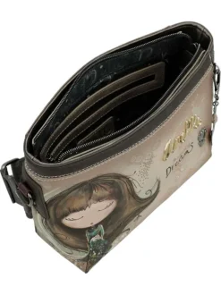 Sac beige orné de motifs exclusifs et pourvu d'une bandoulière réglable