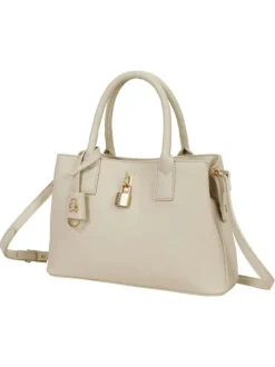 Sac beige uni avec bandoulière amovible et détails dorés