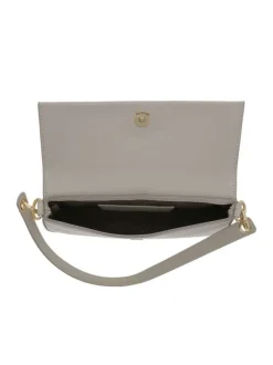 Sac beige uni avec une bandoulière et logo iconique à l'avant