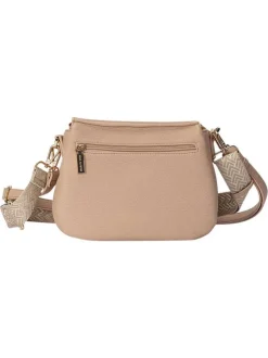 Sac beige uni muni de 2 bandoulières réglables et d'une fermeture à zip