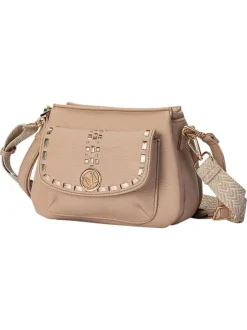 Sac beige uni muni de 2 bandoulières réglables et d'une fermeture à zip