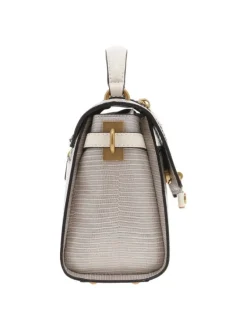 Sac beige uni texturé effet peau de serpent avec liserés blancs verticals