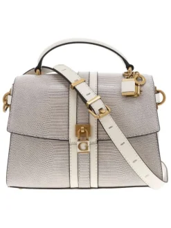 Sac beige uni texturé effet peau de serpent avec liserés blancs verticals
