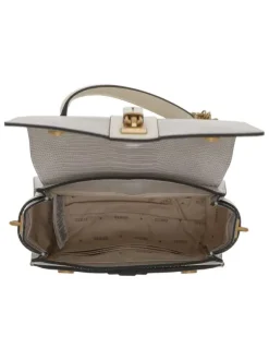 Sac beige uni texturé effet peau de serpent avec liserés blancs verticals